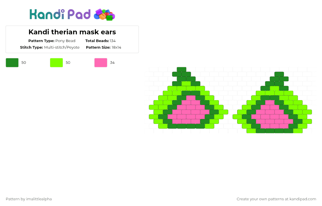 Kandi therian mask ears - Pony Bead Pattern by imalittlealpha on Kandi Pad - green,mask,therian,silly