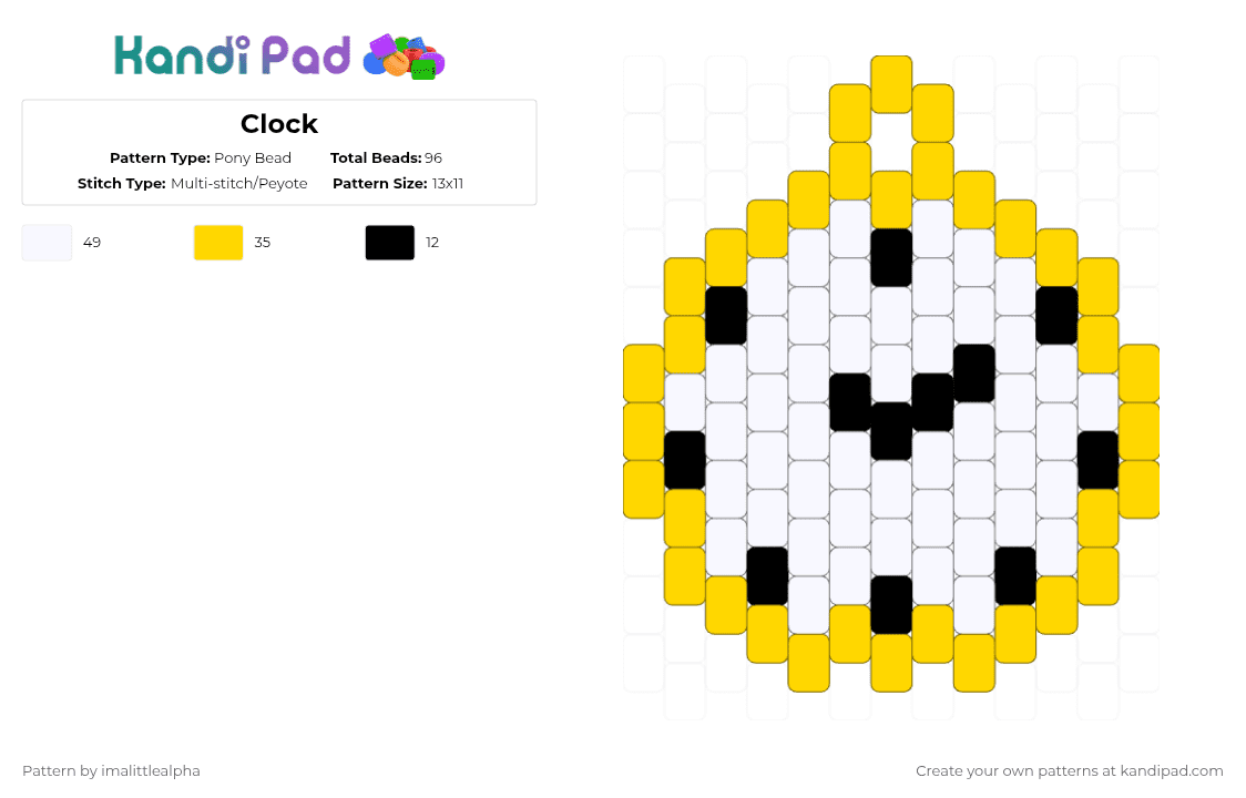 Clock - Pony Bead Pattern by imalittlealpha on Kandi Pad - yellow,white