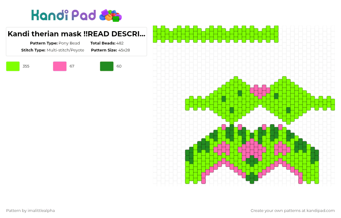 Kandi therian mask !!READ DESCRIPTION!! - Pony Bead Pattern by imalittlealpha on Kandi Pad - green,kandimask,therian,silly
