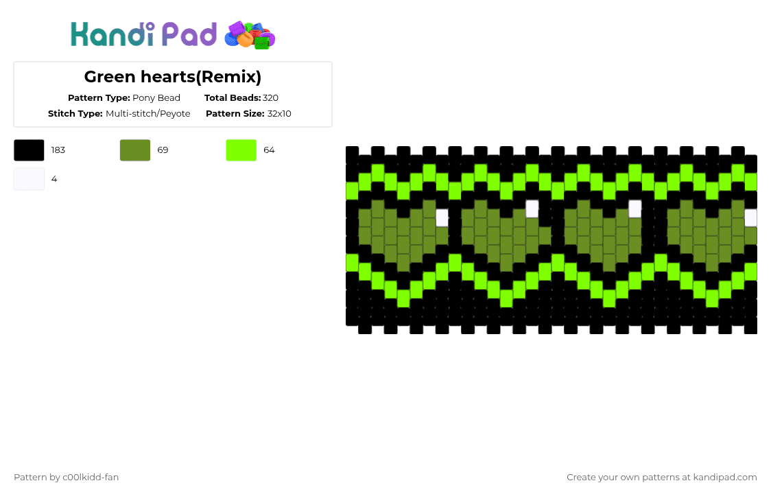 Green hearts(Remix) - Pony Bead Pattern by deleted_user_748426 on Kandi Pad - green