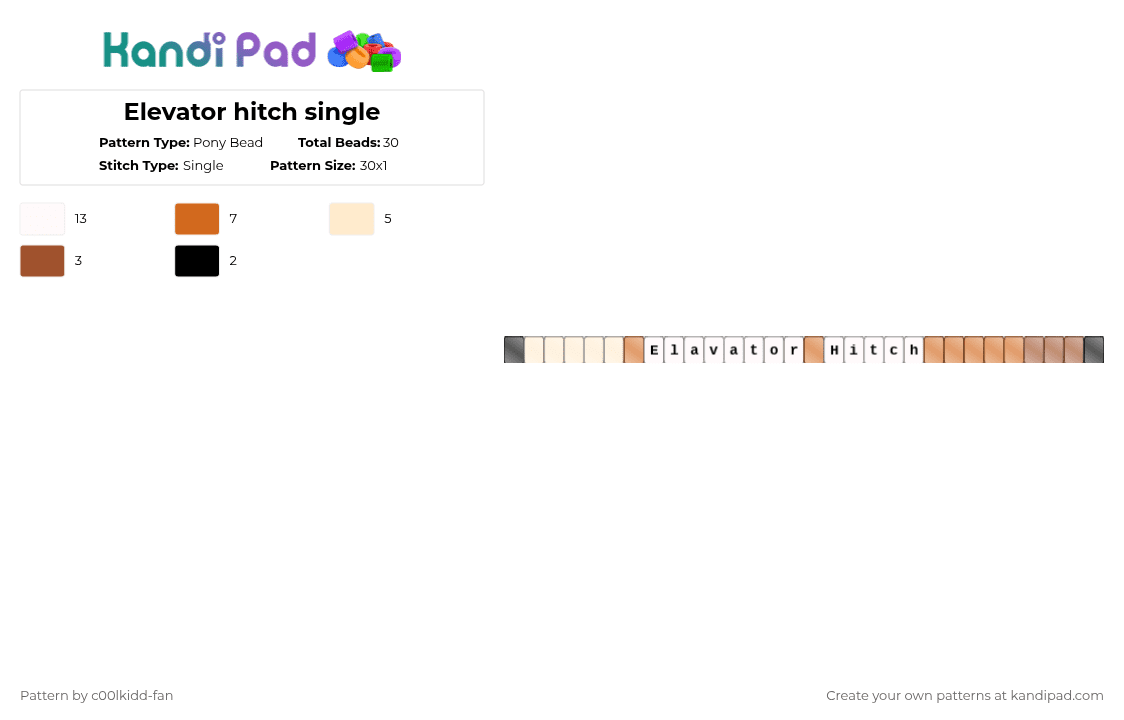 Elevator hitch single - Pony Bead Pattern by deleted_user_748426 on Kandi Pad - beige,orange