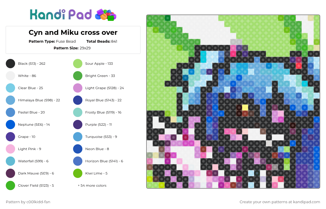 Cyn and Miku cross over - Fuse Bead Pattern by deleted_user_748426 on Kandi Pad - green,pink,light blue,blue,colorful