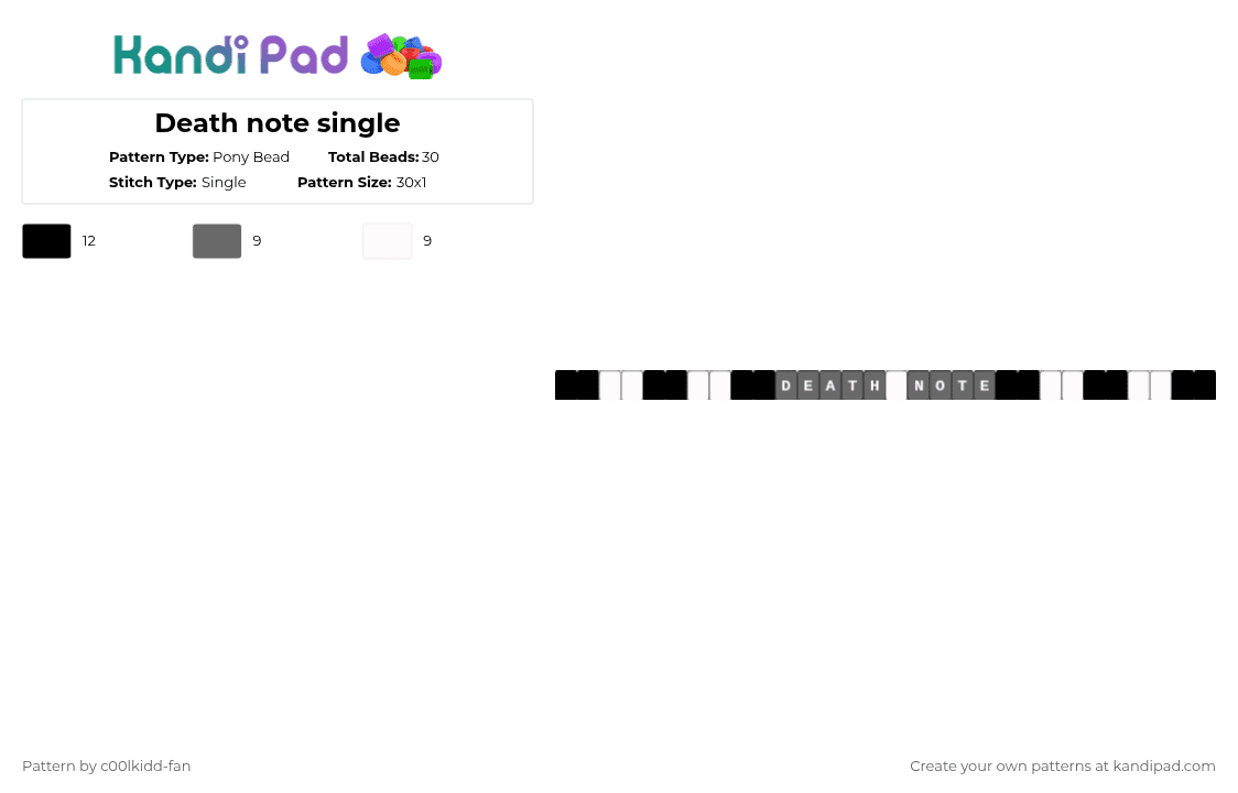 Death note single - Pony Bead Pattern by deleted_user_748426 on Kandi Pad - gray, white