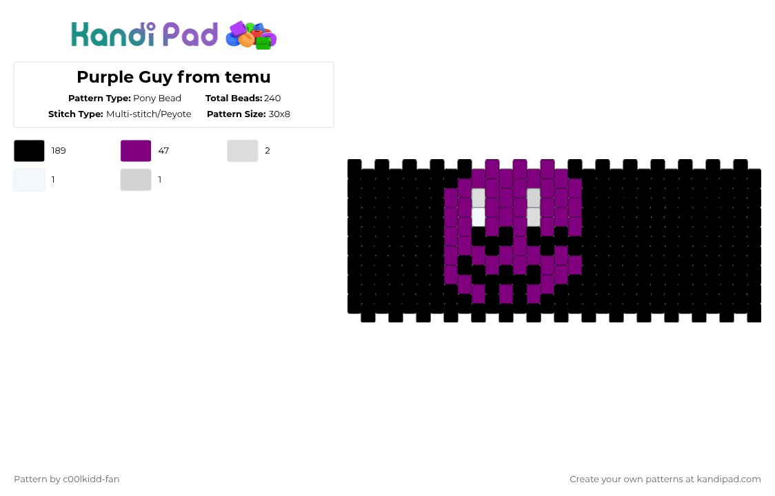 Purple Guy from temu - Pony Bead Pattern by deleted_user_748426 on Kandi Pad - black,pink