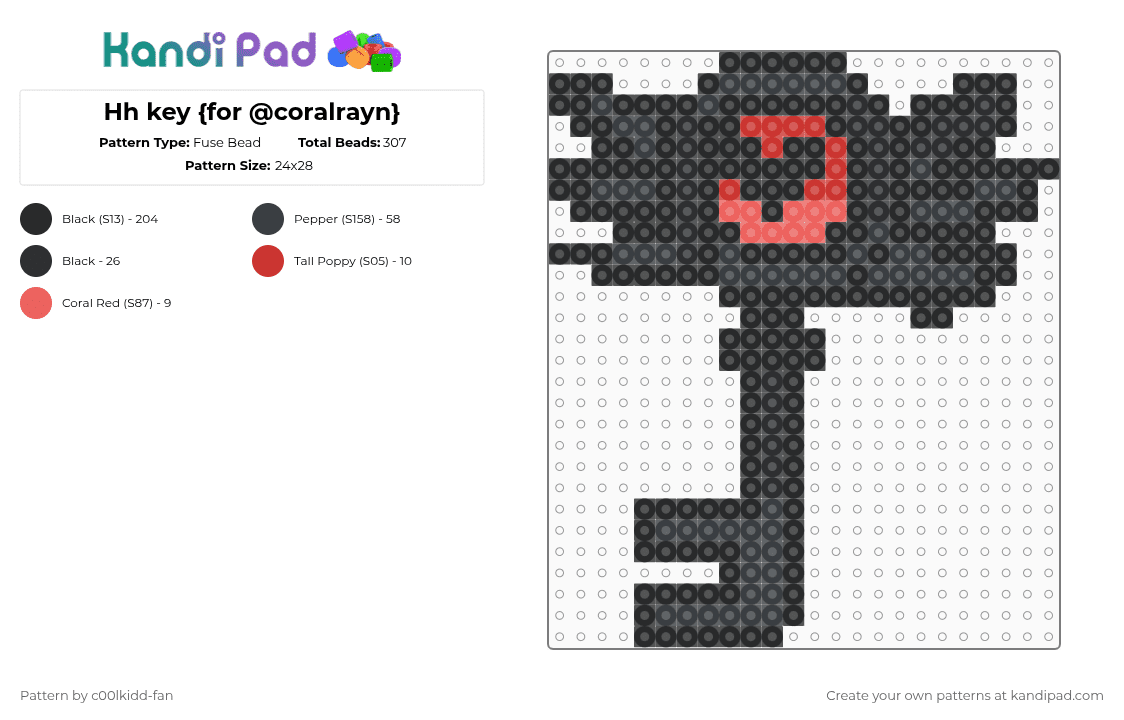Key Key Hh Hh key {for @coralrayn} Fuse Bead Pattern - Kandi Pad | Kandi Patterns ...
