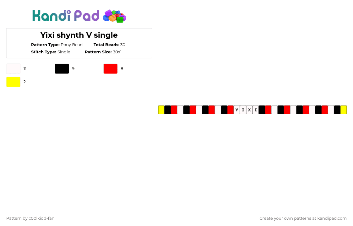 Yixi shynth V single - Pony Bead Pattern by deleted_user_748426 on Kandi Pad - red