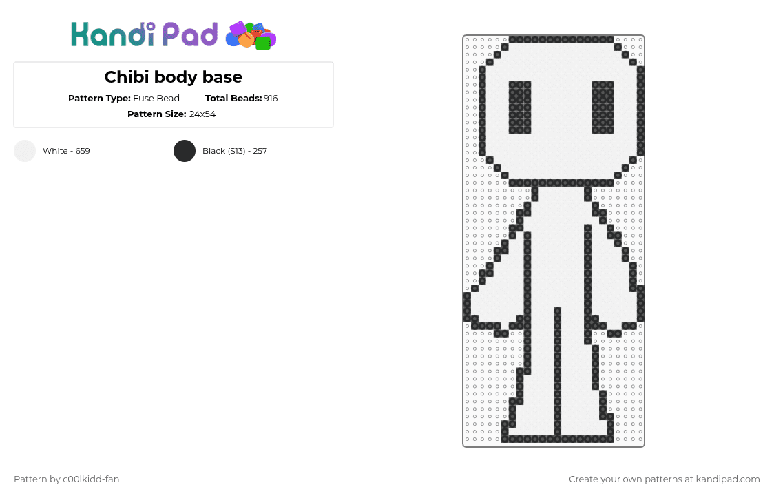 Chibi body base - Fuse Bead Pattern by deleted_user_748426 on Kandi Pad - black,white