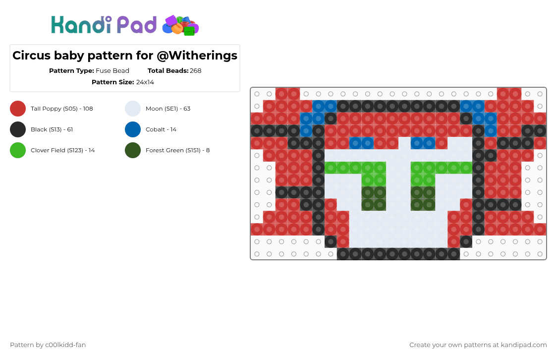 Circus baby pattern for @Witherings - Fuse Bead Pattern by deleted_user_748426 on Kandi Pad - red