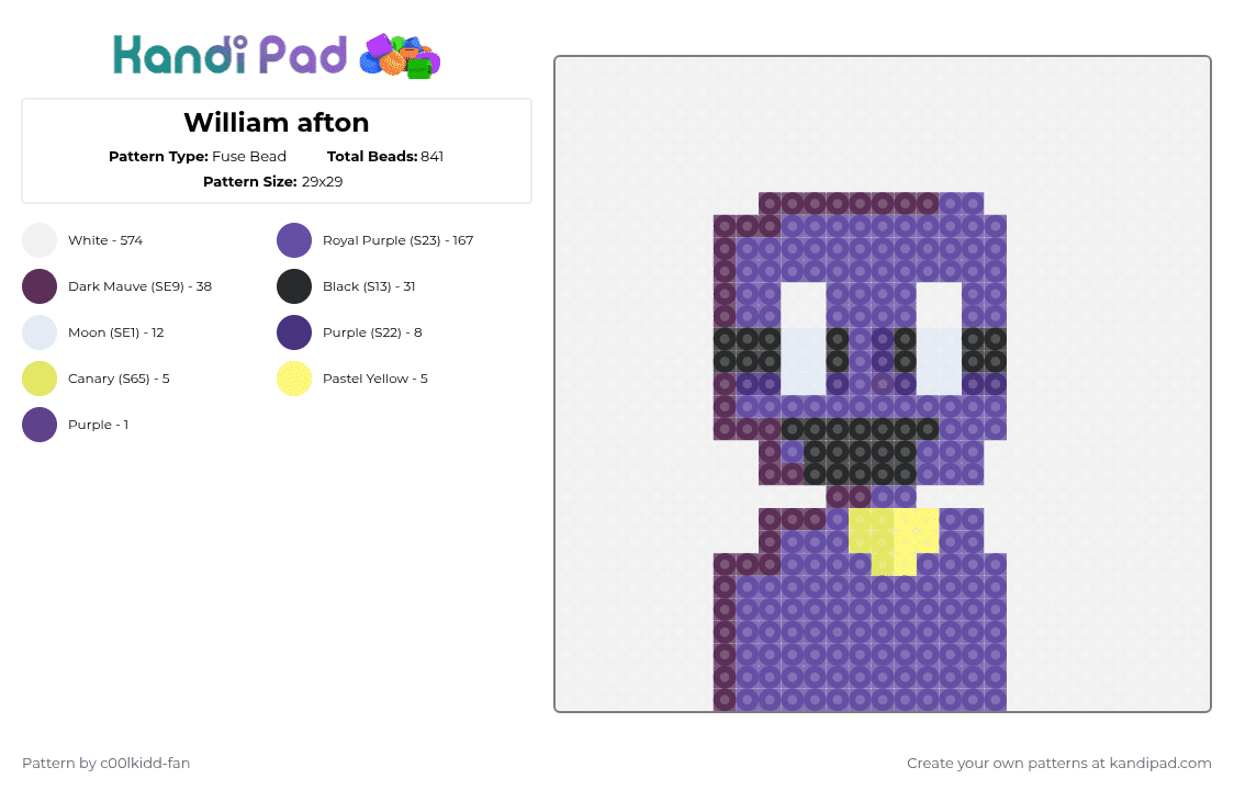 William afton - Fuse Bead Pattern by deleted_user_748426 on Kandi Pad - white,purple