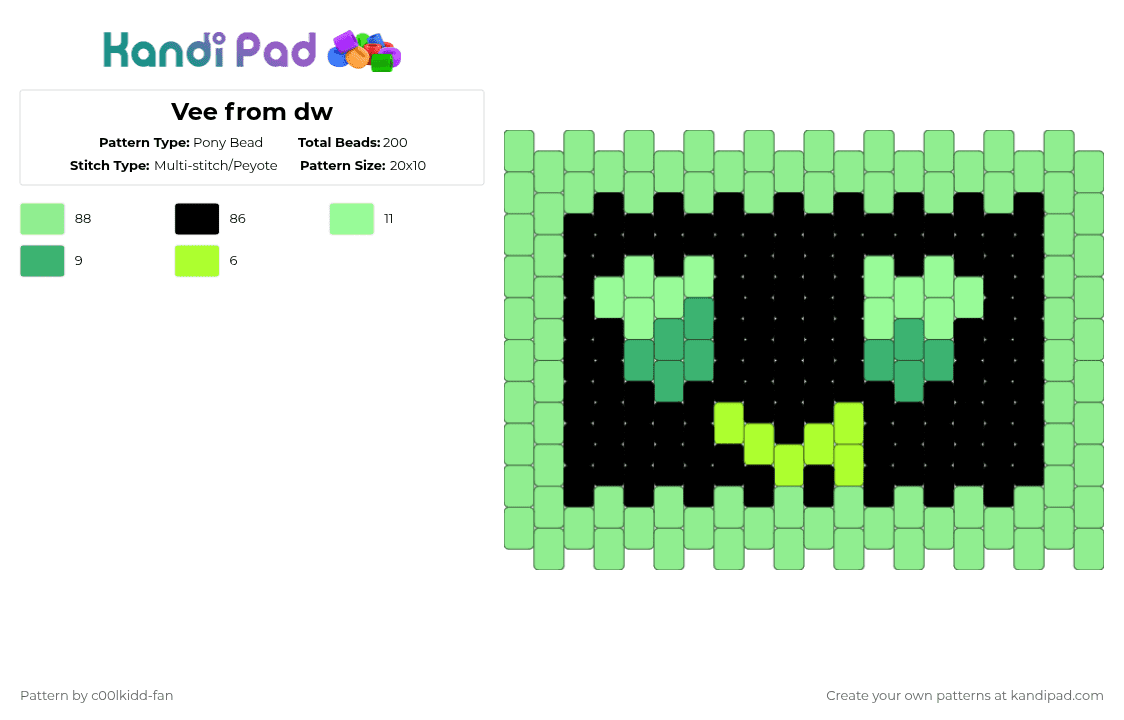 Vee from dw - Pony Bead Pattern by deleted_user_748426 on Kandi Pad - teal