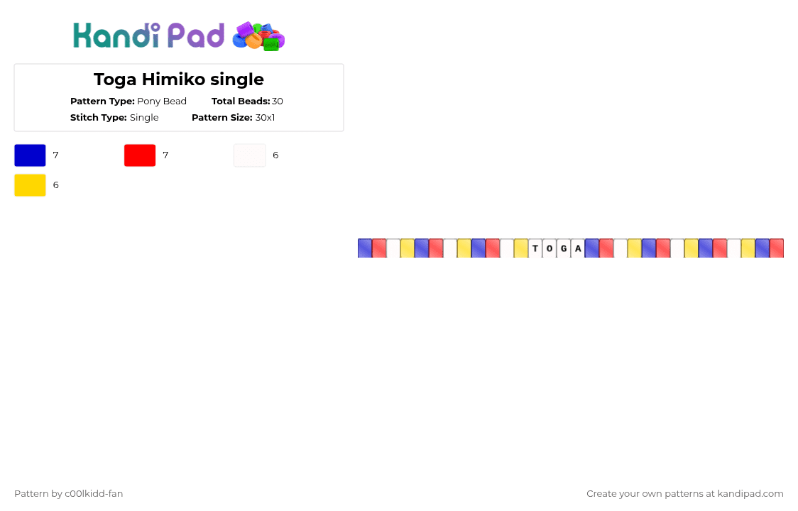 Toga Himiko single - Pony Bead Pattern by deleted_user_748426 on Kandi Pad - purple,red