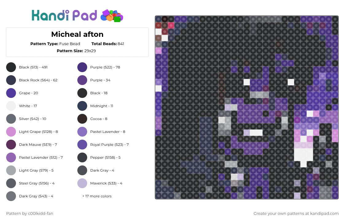 Micheal afton - Fuse Bead Pattern by deleted_user_748426 on Kandi Pad - black,purple,gray