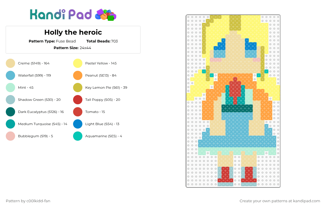 Holly the heroic Fuse Bead Pattern - Kandi Pad | Kandi Patterns, Fuse ...