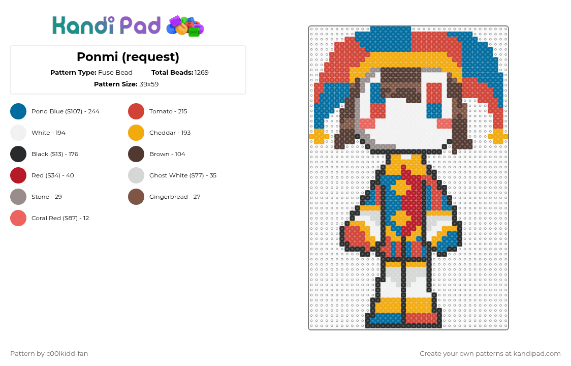 Ponmi (request) - Fuse Bead Pattern by deleted_user_748426 on Kandi Pad - orange,blue,red
