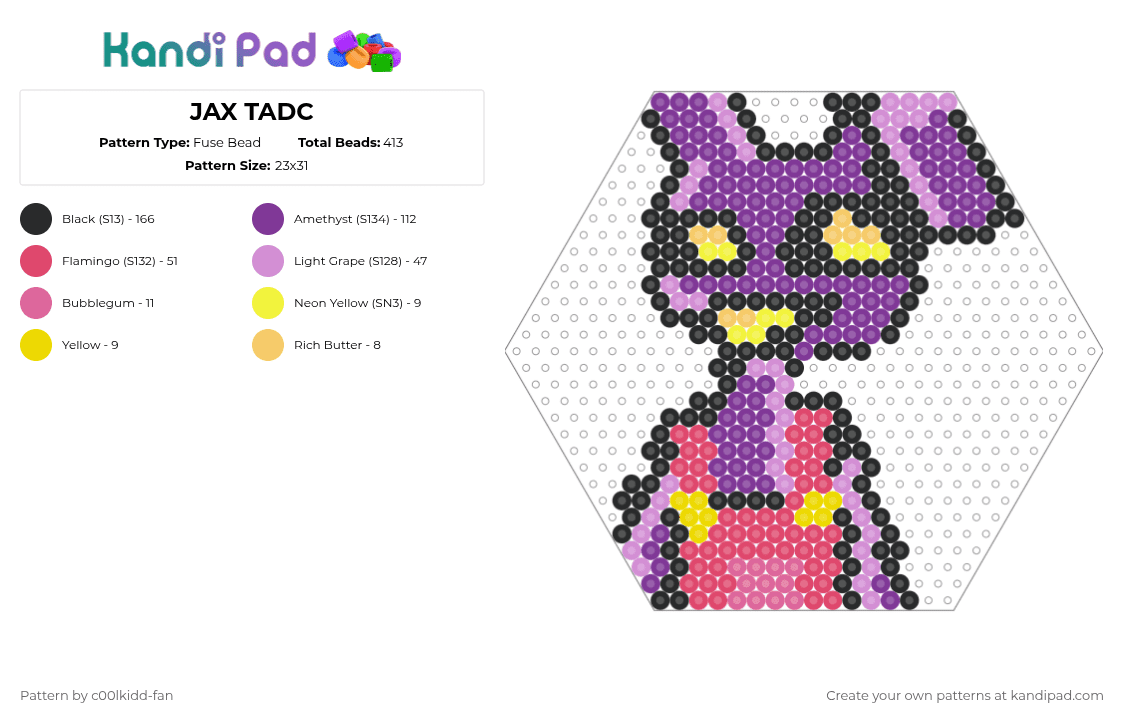 JAX TADC - Fuse Bead Pattern by deleted_user_748426 on Kandi Pad - pink