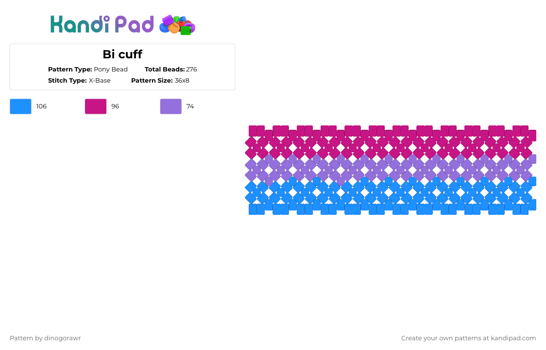 Bi cuff - Pony Bead Pattern by dinogorawr on Kandi Pad - pink,light blue