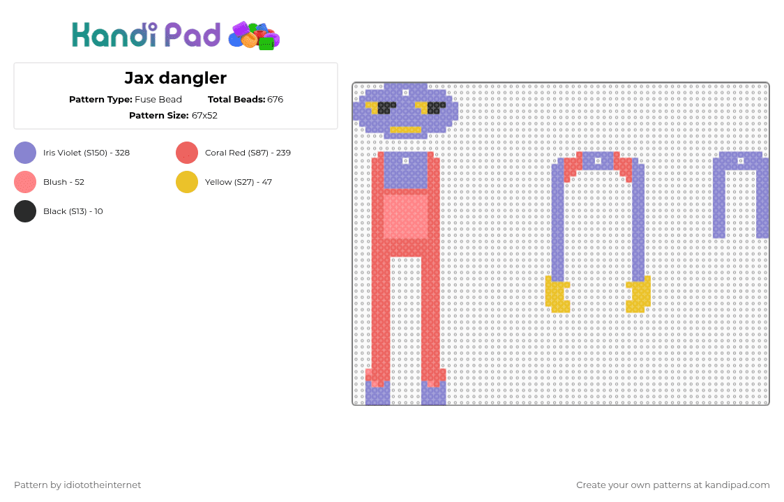 Jax dangler - Fuse Bead Pattern by idiototheinternet on Kandi Pad - blue,red,tdac