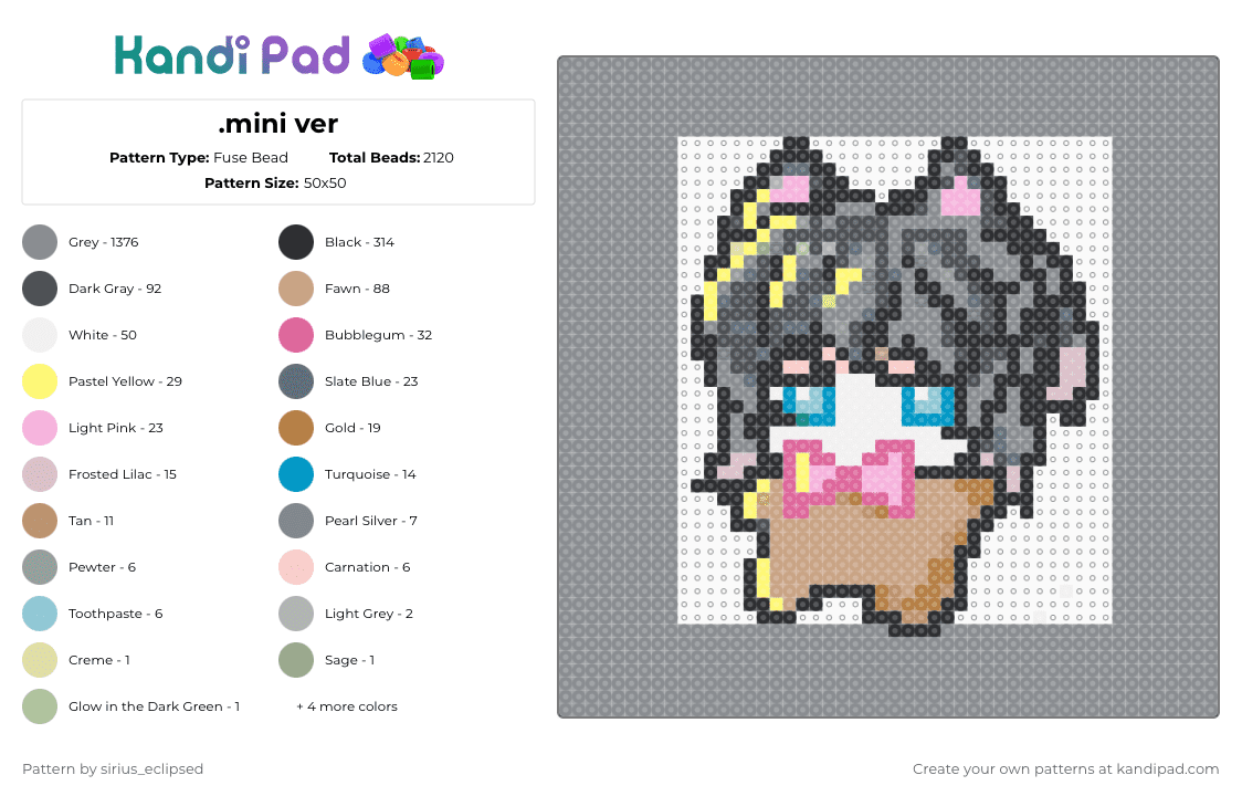 .mini ver - Fuse Bead Pattern by sirius_eclipsed on Kandi Pad - gray