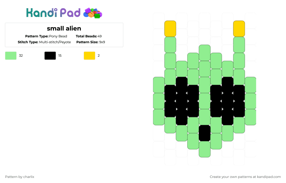 small alien - Pony Bead Pattern by deleted_user_846588 on Kandi Pad - teal