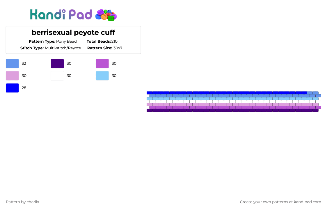 berrisexual peyote cuff - Pony Bead Pattern by deleted_user_846588 on Kandi Pad - purple,pink,light blue
