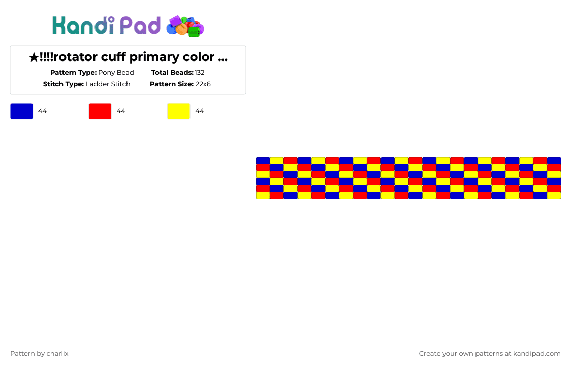 ★!!!!rotator cuff primary color 2/2!!!!★ - Pony Bead Pattern by deleted_user_846588 on Kandi Pad - purple,red,yellow