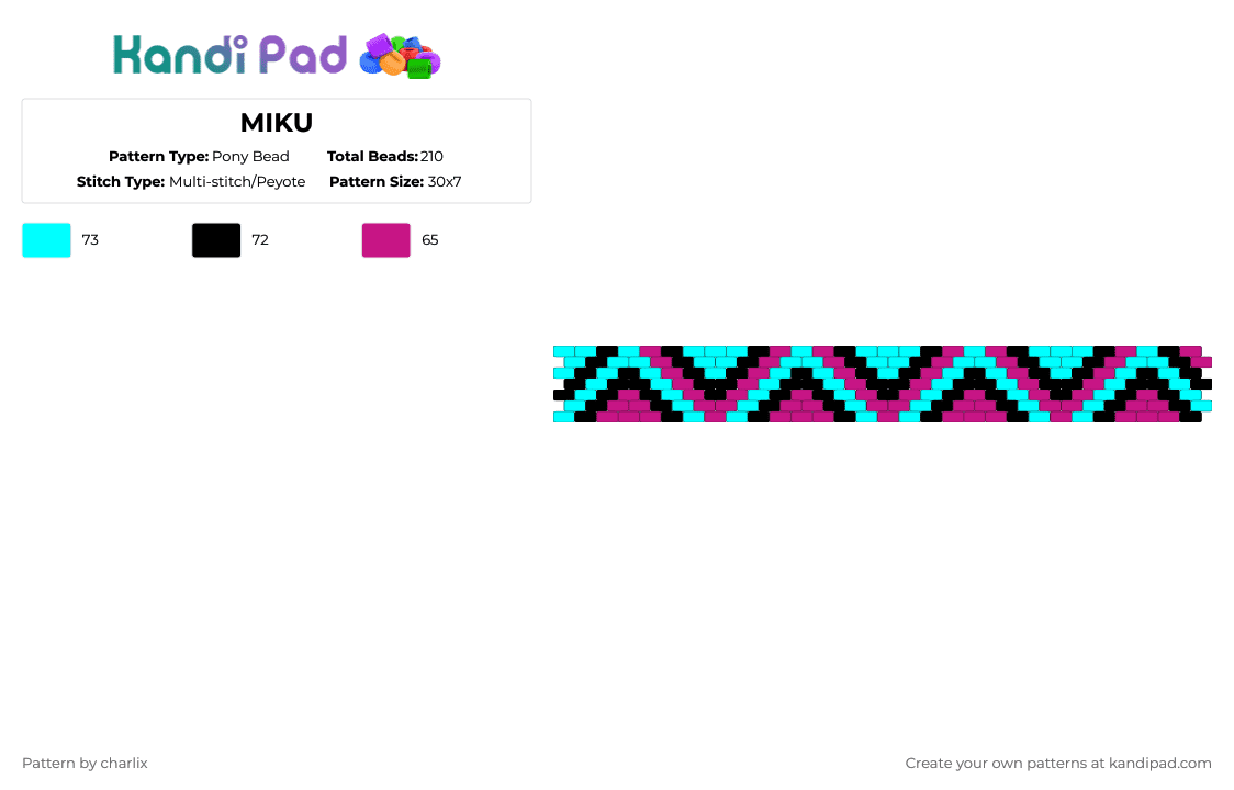 MIKU - Pony Bead Pattern by deleted_user_846588 on Kandi Pad - light blue,pink