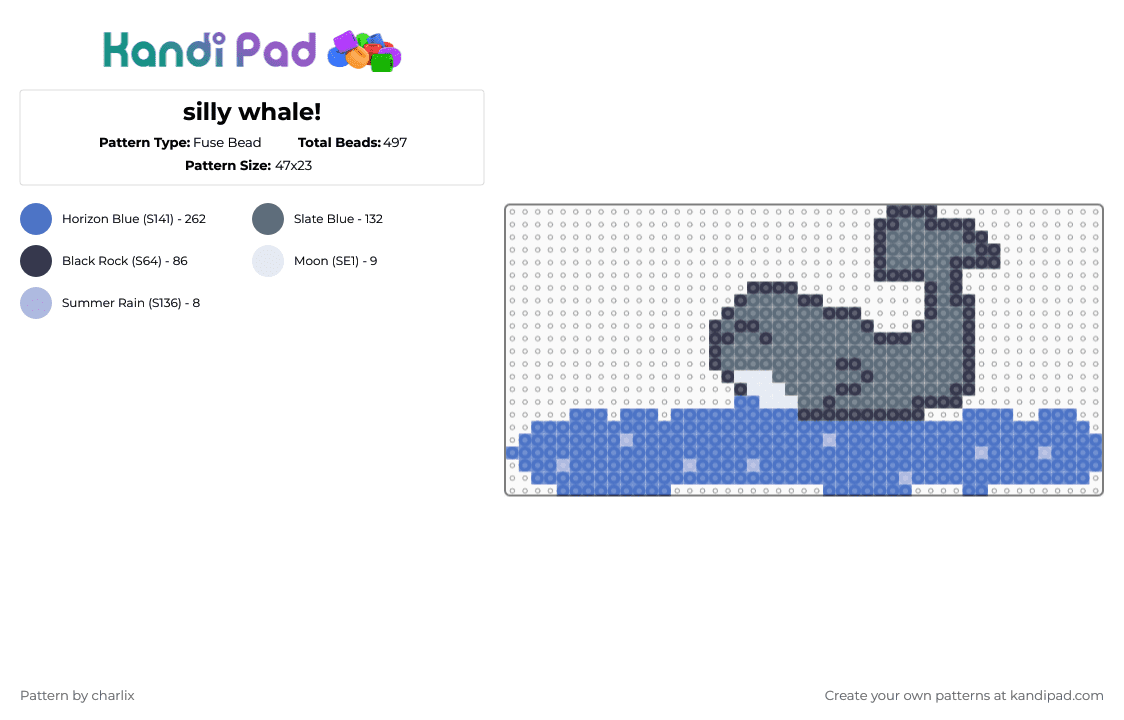 silly whale! - Fuse Bead Pattern by deleted_user_846588 on Kandi Pad - blue,gray