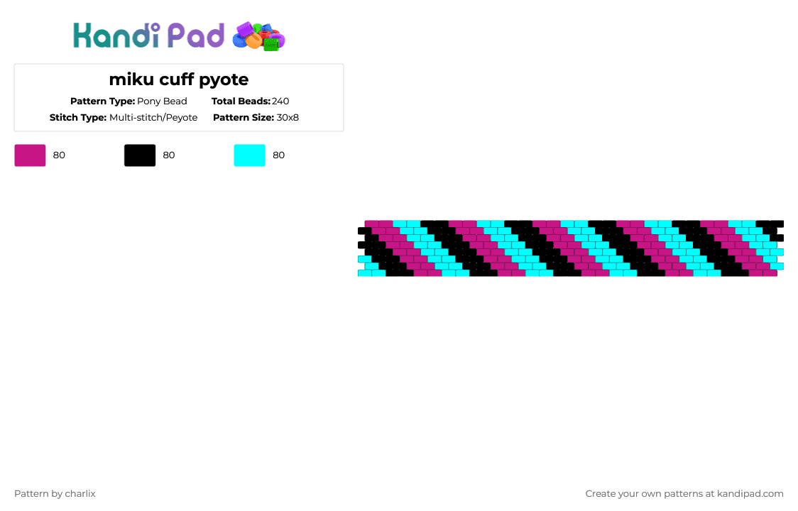 miku cuff pyote stitch!!!! - Pony Bead Pattern by deleted_user_846588 on Kandi Pad - pink,light blue
