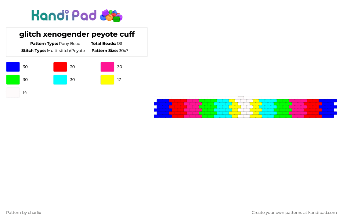 glitch xenogender peyote cuff - Pony Bead Pattern by deleted_user_846588 on Kandi Pad - red,green,colorful