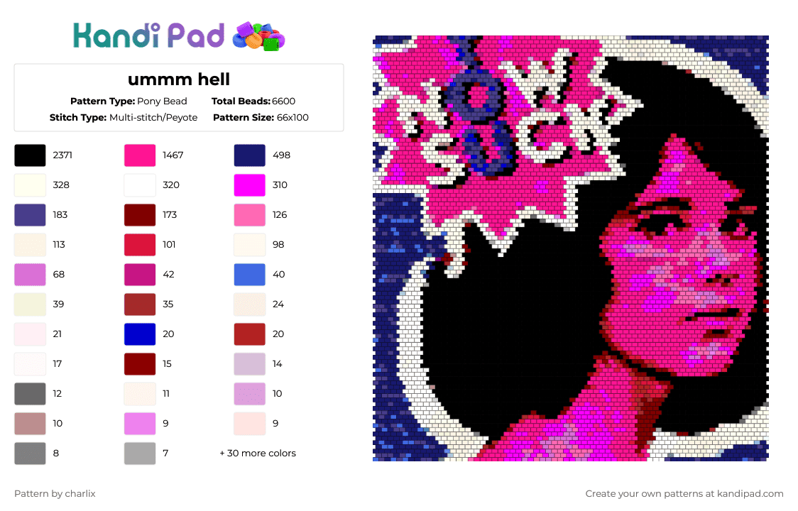 ummm hell - Pony Bead Pattern by deleted_user_846588 on Kandi Pad - pink, purple