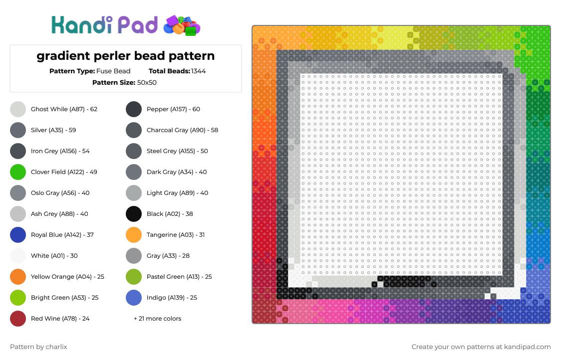 gradient perler bead pattern - Fuse Bead Pattern by deleted_user_846588 on Kandi Pad - orange,purple,colorful