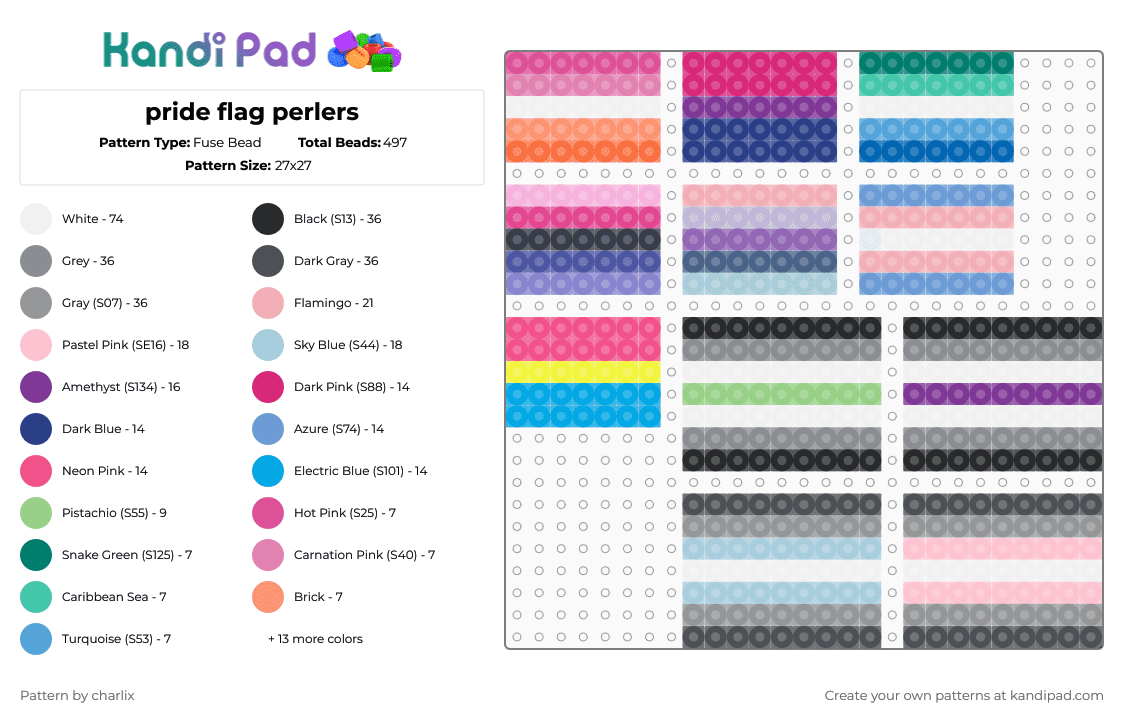 pride flag perlers - Fuse Bead Pattern by deleted_user_846588 on Kandi Pad - pink,light blue,gray