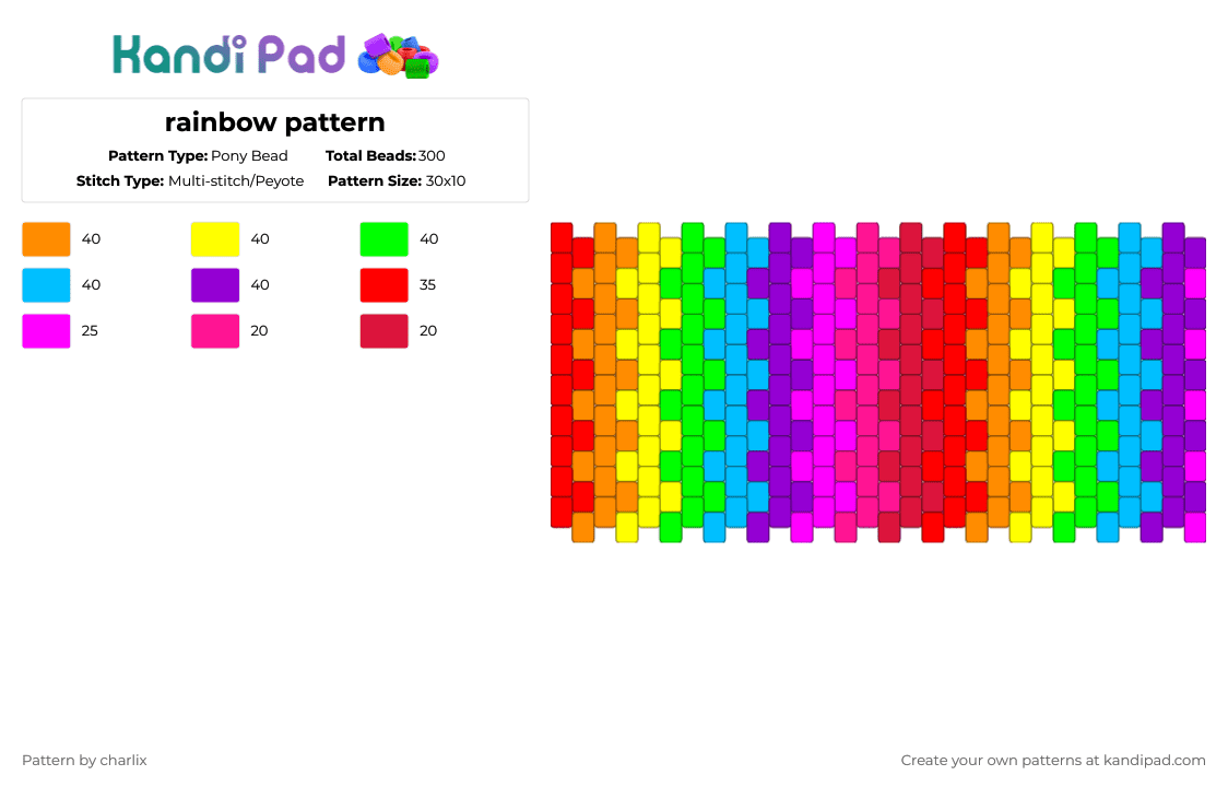 ★🌈rainbow peyote cuff🌈★ - Pony Bead Pattern by deleted_user_846588 on Kandi Pad - yellow,light blue,pink,colorful