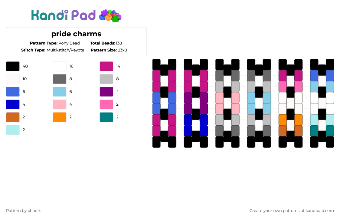 pride charms - Pony Bead Pattern by deleted_user_846588 on Kandi Pad - pink,gray,beige,light blue