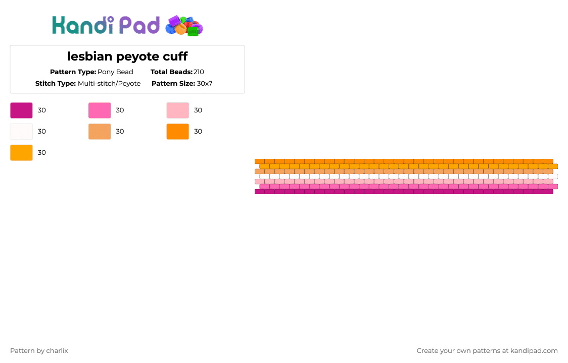 lesbian peyote cuff - Pony Bead Pattern by deleted_user_846588 on Kandi Pad - pink,orange