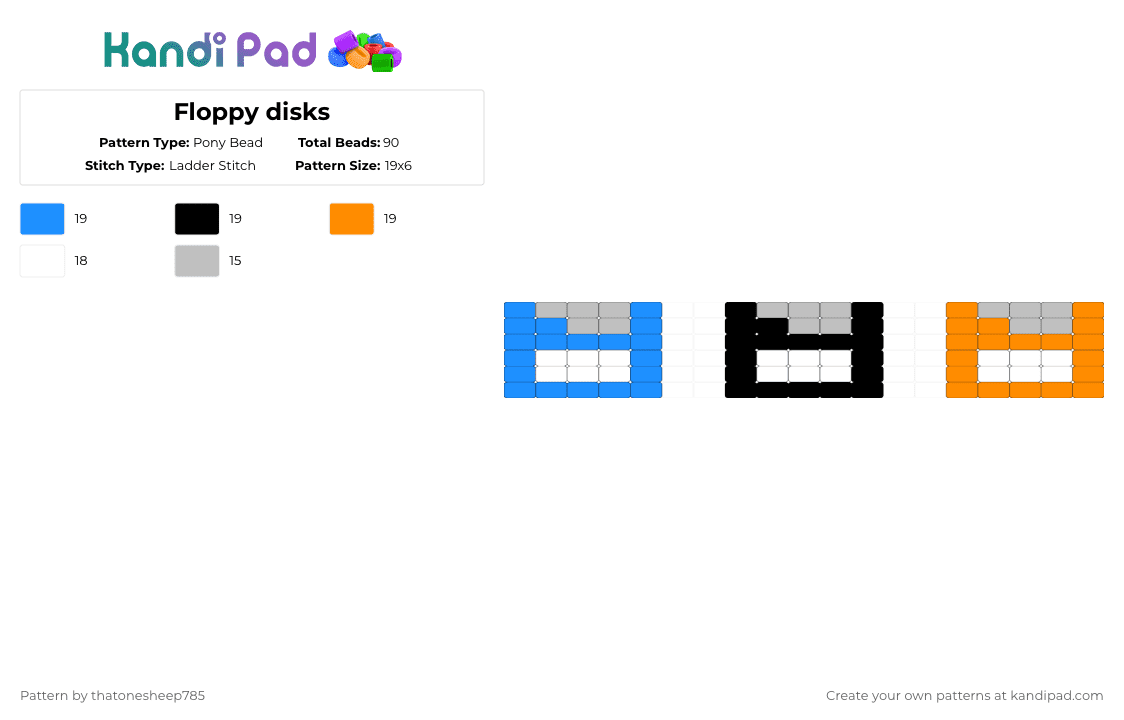 Floppy disks - Pony Bead Pattern by thatonesheep785 on Kandi Pad - light blue,orange,retro,floppy disk,tech