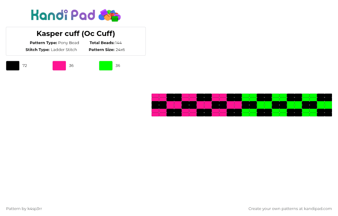 Kasper cuff (Oc Cuff) - Pony Bead Pattern by k4sp3rr on Kandi Pad - pink,green