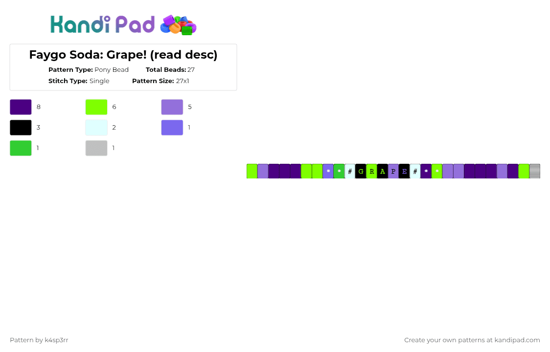 Faygo Soda: Grape! (read desc) - Pony Bead Pattern by k4sp3rr on Kandi Pad - purple,green