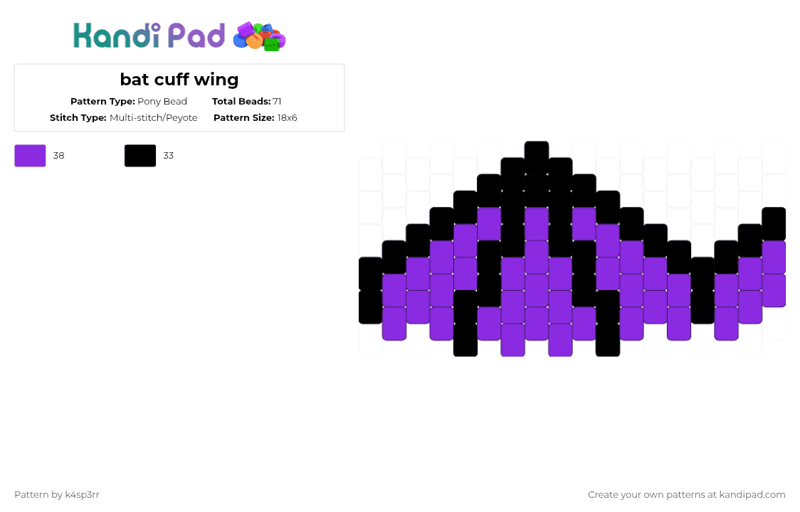 bat cuff wing - Pony Bead Pattern by k4sp3rr on Kandi Pad - black,purple