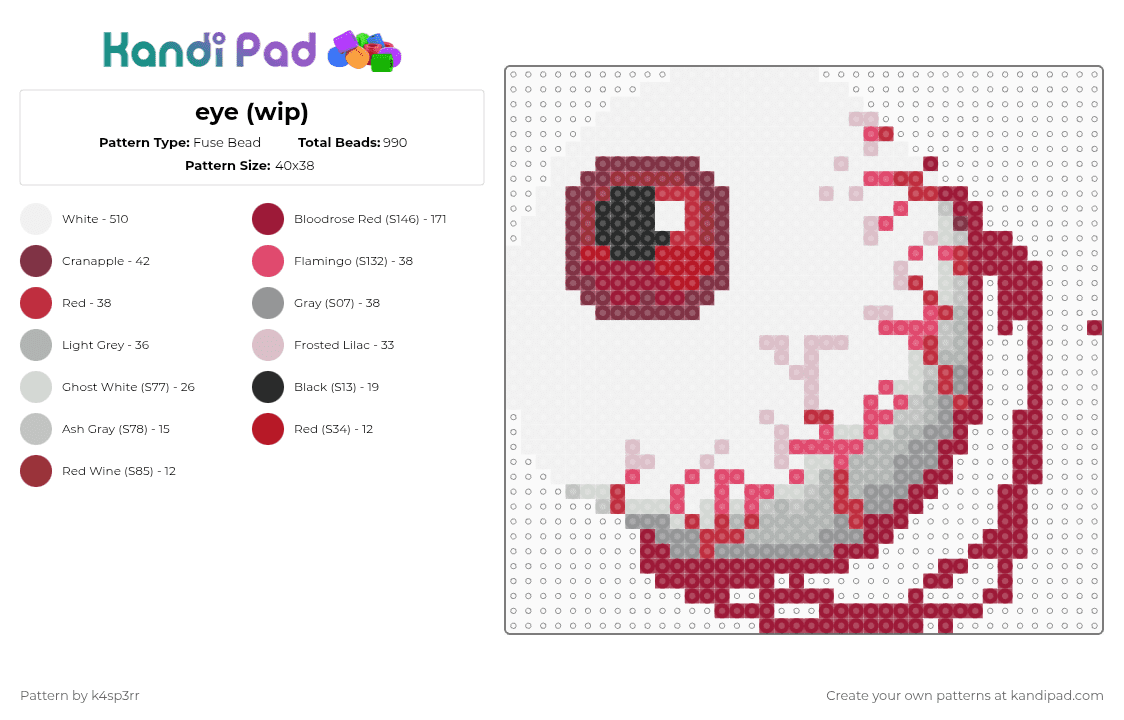 eye (wip) - Fuse Bead Pattern by k4sp3rr on Kandi Pad - white,red