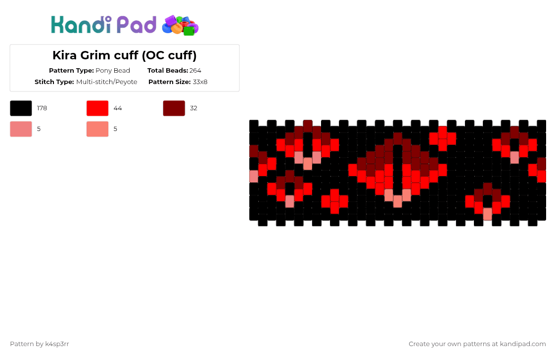 Kira Grim cuff (OC cuff) - Pony Bead Pattern by k4sp3rr on Kandi Pad - black,brown,red
