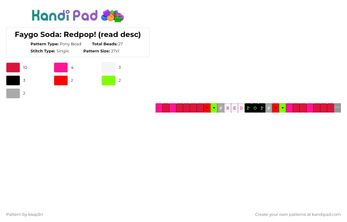 Faygo Soda: Redpop! (read desc) - Pony Bead Pattern by k4sp3rr on Kandi Pad - red