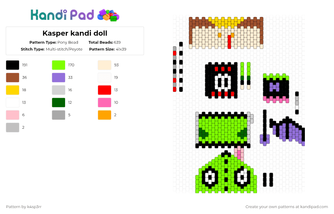 Kasper kandi doll - Pony Bead Pattern by k4sp3rr on Kandi Pad - beige,green