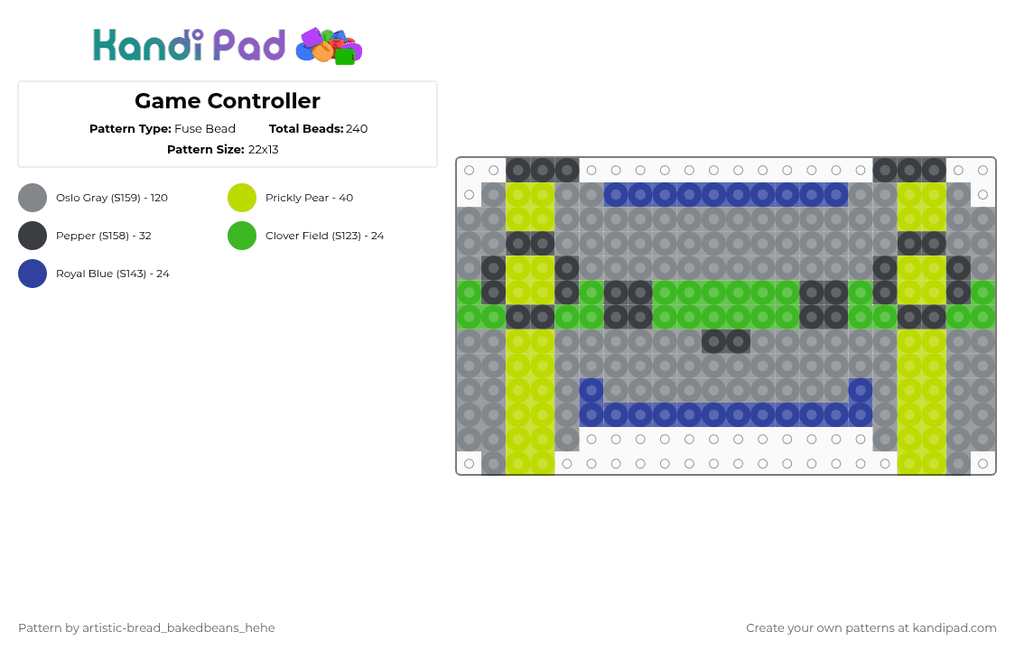Game Controller - Fuse Bead Pattern by artistic-bread_bakedbeans_hehe on Kandi Pad - gray