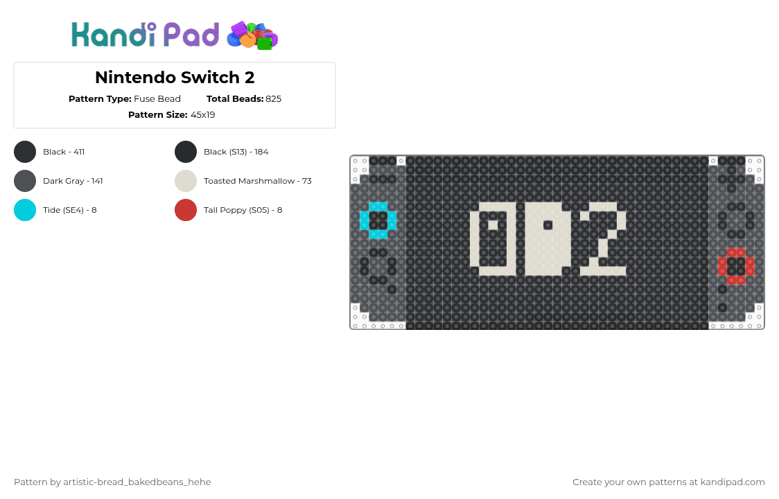 Nintendo Switch 2 - Fuse Bead Pattern by artistic-bread_bakedbeans_hehe on Kandi Pad - black,gray,beige