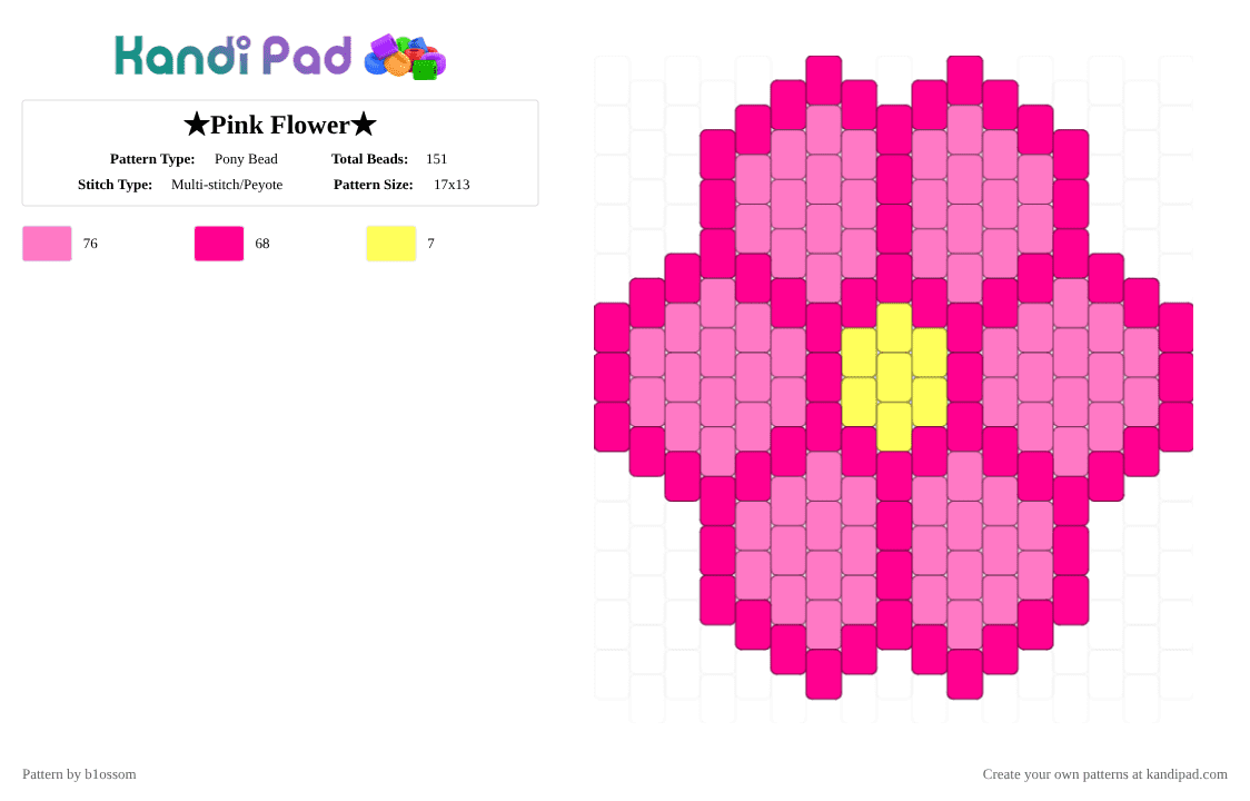 ★Pink Flower★ - Pony Bead Pattern by b1ossom on Kandi Pad - pink,sfw,flower,cute,yellow,color,hot,bimbo