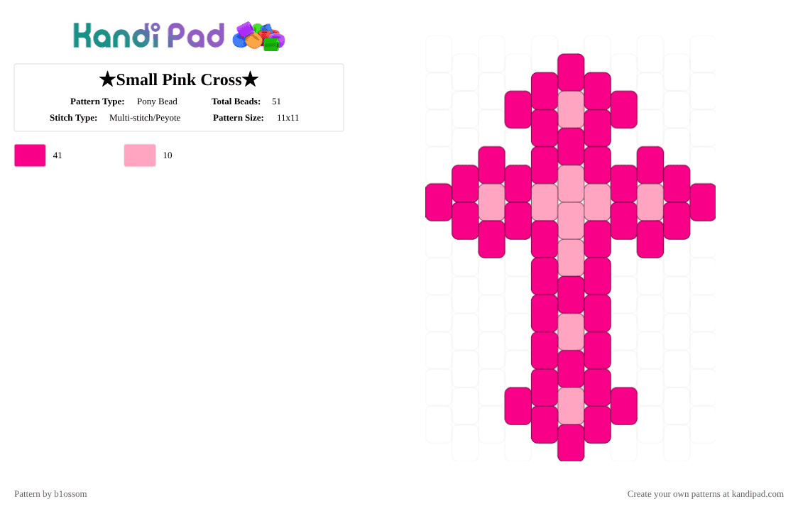 ★Small Pink Cross★ - Pony Bead Pattern by b1ossom on Kandi Pad - pink,cross,small,charm,cute,hot,mini,begginer