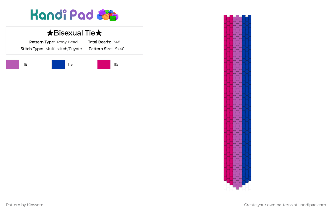 ★Bisexual Tie★ - Pony Bead Pattern by b1ossom on Kandi Pad - blue,pink,purple,cute,large,tie,bi,pride