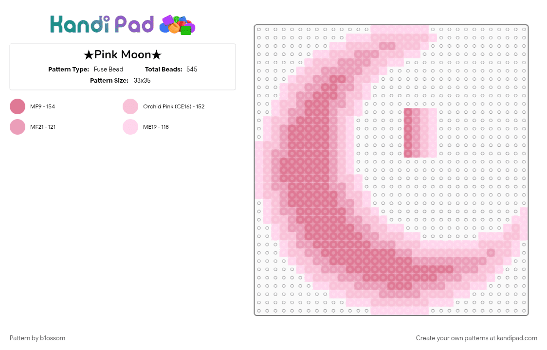 ★Pink Moon★ - Fuse Bead Pattern by b1ossom on Kandi Pad - cute, decore, gradient, large, moon, night, pink, wall