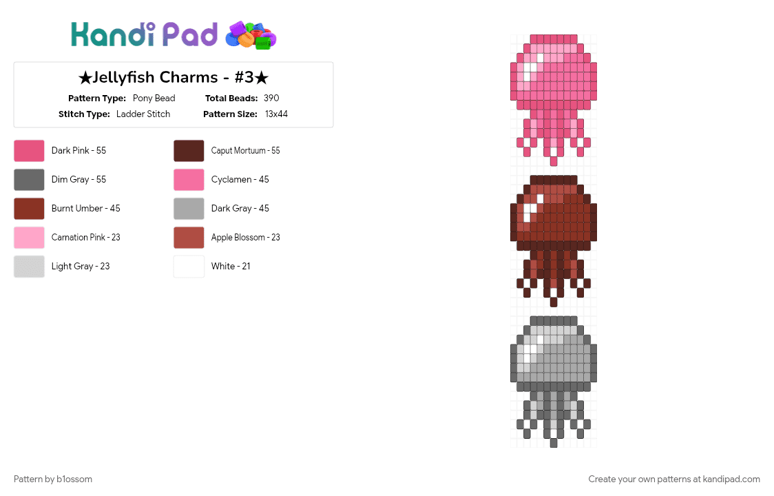 ★Jellyfish Charms - #3★ - Pony Bead Pattern by b1ossom on Kandi Pad - brown, charms, colorful, decora, grey, jellyfish, pink, red, small